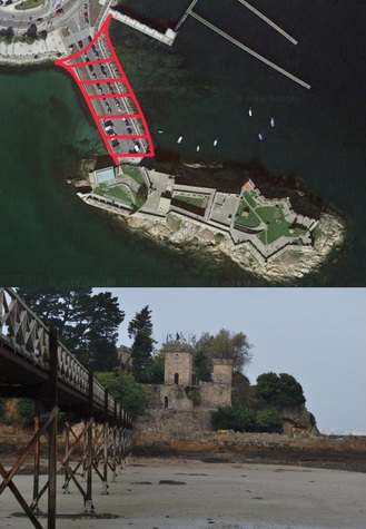 Zona a eliminar e pasarela do Castelo de Santa Cruz