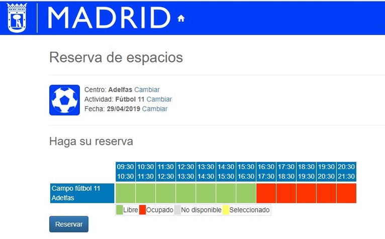 Plataforma dixital de Madrid para o aluguer de pistas municipales